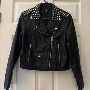 Missguided Black Studded Collar Faux Leather Moto Jacket
